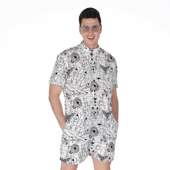 White And Black Wicca Magical Short Sleeve Men'S Rompers Casual Summer Jumpsuits Outfit