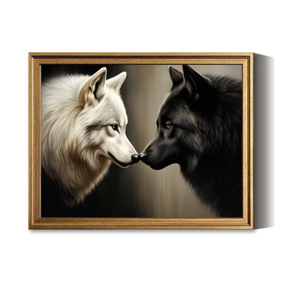 White And Black Wolves Vintage Gold Framed Wall Art Decor Retro Canvas Paintings for Living RoomBedroom