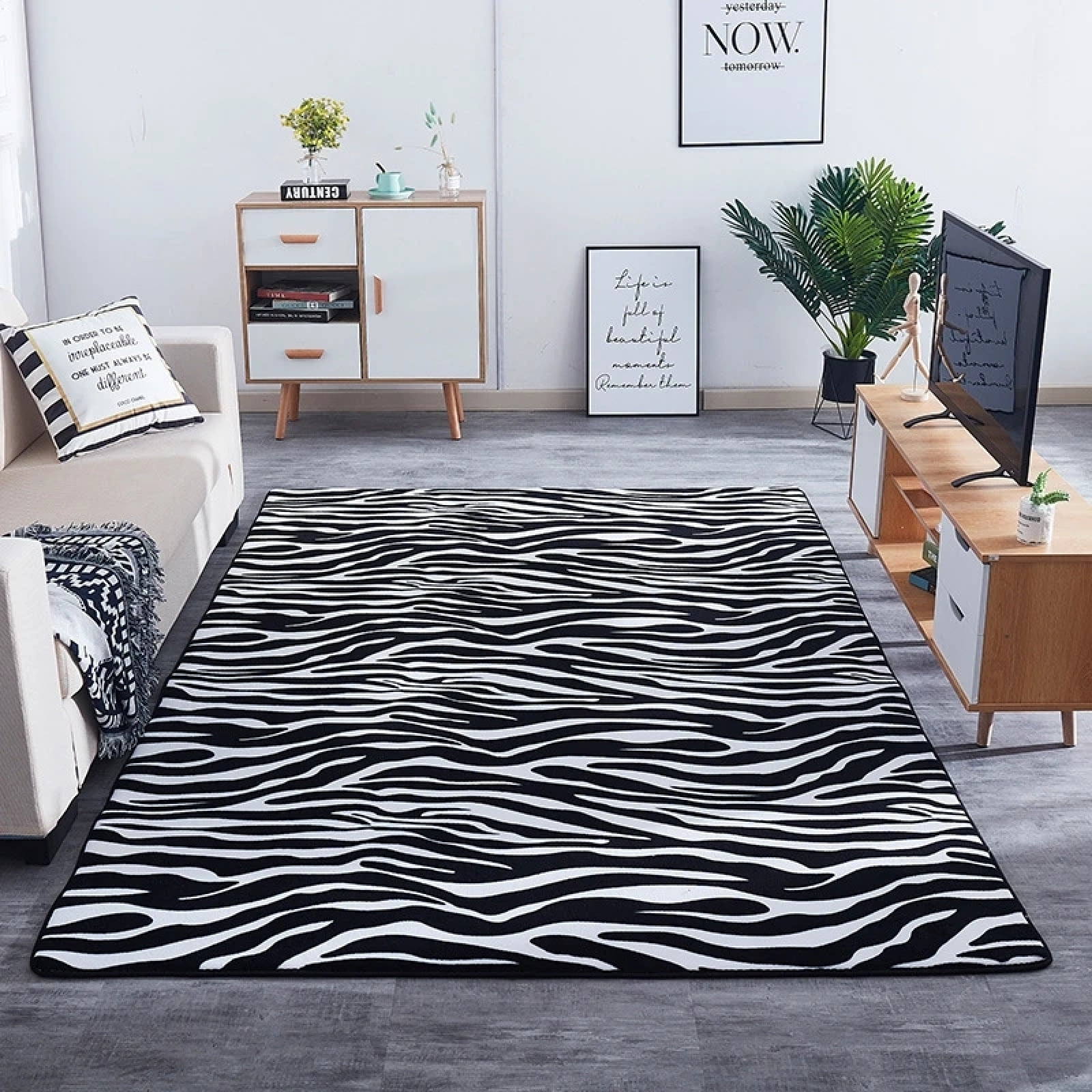 White And Black Zebra Area Rugs, Modern Abstract Art Rug, Irregular