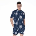 thumbnail image 1 of White And Blue Celestial Pattern Short Sleeve Men'S Rompers, Lunar Heaven Cosmic Galaxy Casual Summer Jumpsuits Outfit, 1 of 4
