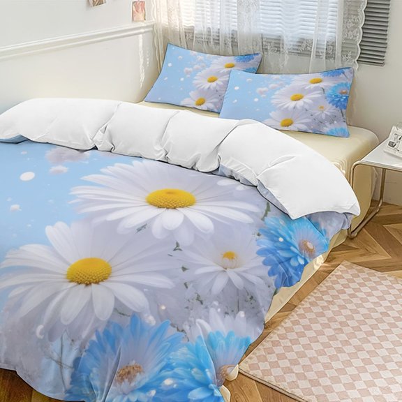 White And Blue Daisies with Bokeh Duvet Cover Set Bedding Set Polyester Quilt Cover for Bedroom Decoration