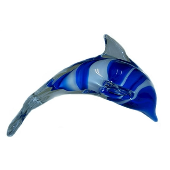 White And Blue Striped Glass Dolphin Figurine