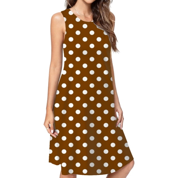 White And Brown Polka Dots Spring Summer Dresses For Women Fashion Dress Casual Sleeveless Loose Sundress With Pockets