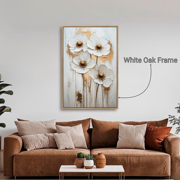 White And Gold Flowers Luxury Poster Abstract Blooms Wall Art Botanical Poster Shabby Chic Decor Ready To Hang, Unframed Poster Size 8x12