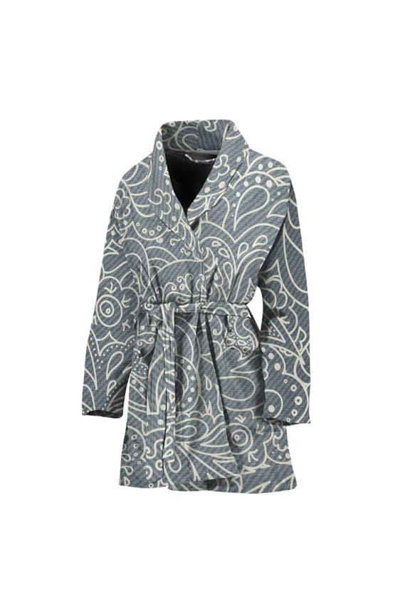 White And Grey Western Floral Women Bathrobe One Size Univeral Fits Fashion Lightweight Plush Fleece Long Robe For Women