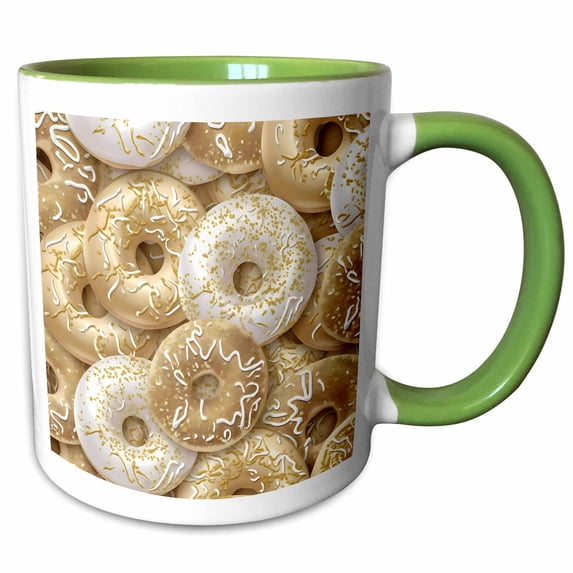 3drose, White and Image of Gold Frosted Donut Background, 15oz Two-tone Green Mug