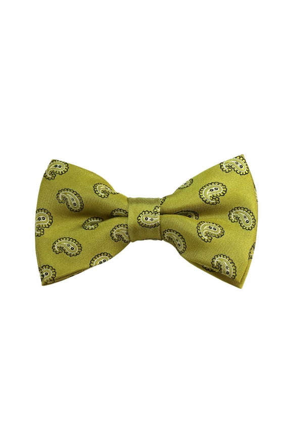 White And Mustard Yellow Paisley Woven Pre-Tied Bow Tie