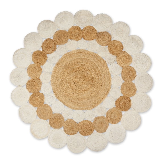 Multi-Color White And Natural Hand Dyed Jute Braided Rug 4 Ft Round
