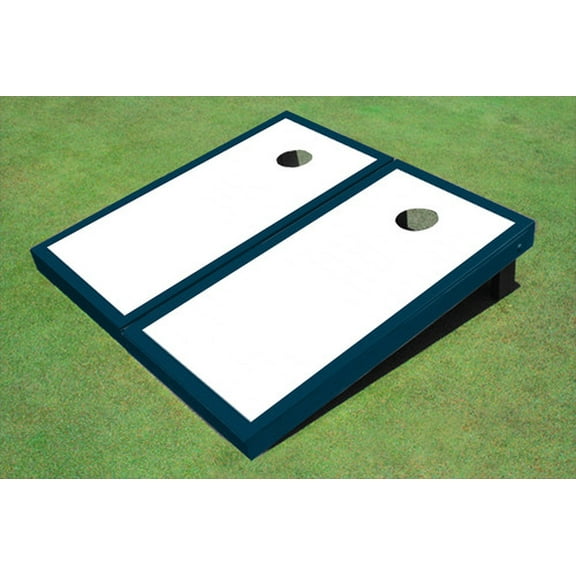White And Navy Matching Border Custom Cornhole Board
