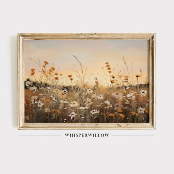 White And Orange Tall Wildflowers, Vintage Sunset Art, Spring And Summer Wall Decor, Stunning Sunshine Glow Home Decor, 8x12 UNFRAMED