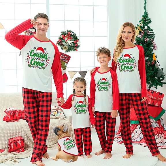 White And Red Buffalo Plaid Christmas Pajamas Cousin Crew , Two-pieces, Size NB-Men 6XL