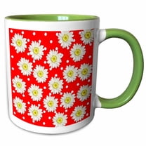 3drose, White and Red Polka Dots and Flowers - Whimsical Art, 11oz Two-tone Green Mug