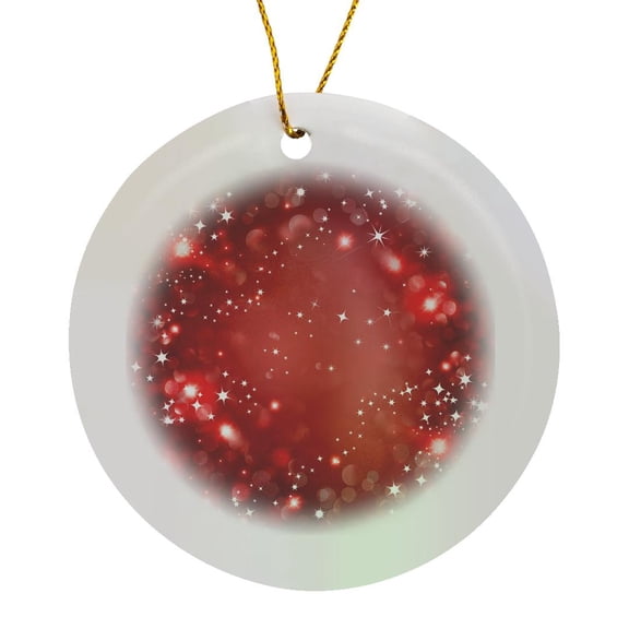 3drose, White and Red Sparkle Bokeh with Stars, Circle Porcelain Ornament