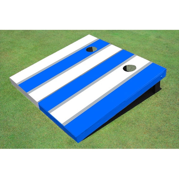 White And Royal Alternating Long Stripe Custom Cornhole Board