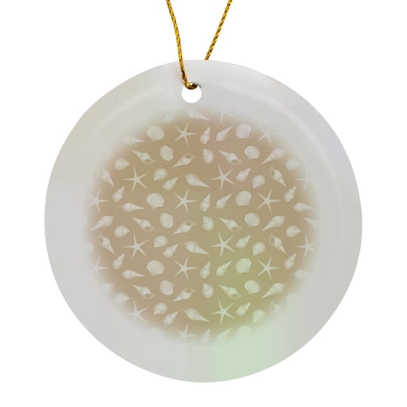 3drose, White and Sand Shells and Starfish, Circle Porcelain Ornament