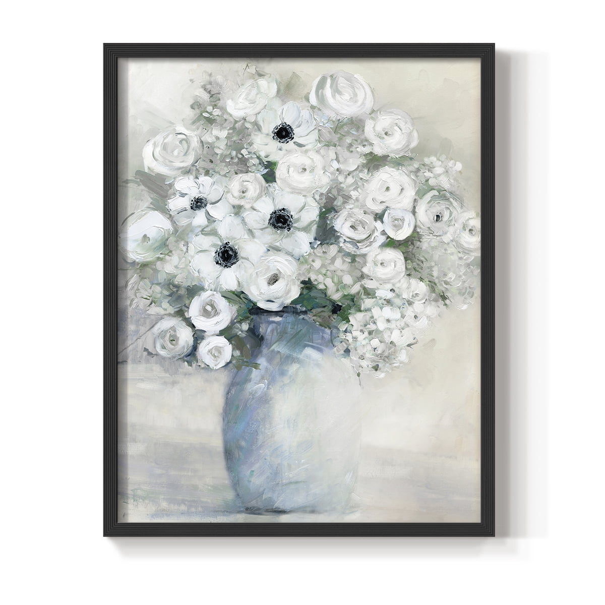 White Anemone Bouquet Framed Print in Black Solid Wood 8 x 10 Framed Print