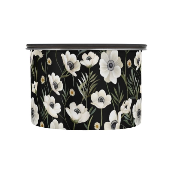 White Anemone Flower Airtight Coffee Bean Canister 17oz Food Storage Containers with Lids For Gournd, Tea, Sugar, Flour, Rice, Cereal, Candy Cookie Jar