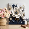 thumbnail image 1 of White Anemones Canvas Wall Art for Living Room Bedroom Bathroom, Rustic Floral Golden Leaf Veins Deep Navy Backdrop Canvas Art Wall Decor, Artwork for Walls Home Office Decor, 12"x16", 1 of 9