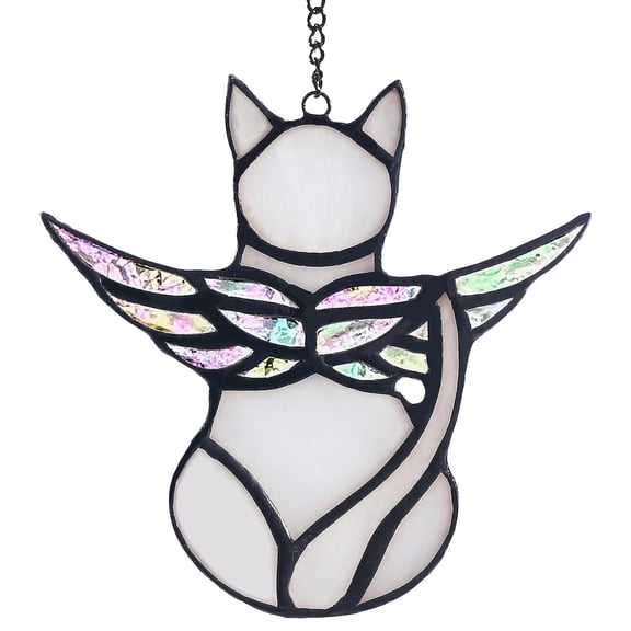 White Angel Cats Memorial Gift Colorful Hanging Ornament Angel White Cats Sun Catcher Decorated Cats Lover Gift Plastic White 4.5X4.5 Inches
