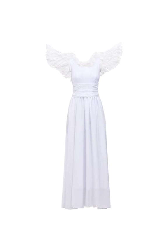 White Angel Dress with Feather Wings Stage Performance Dress