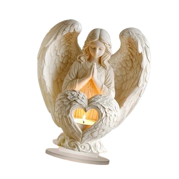 White Angelic With Heart Pattern 2D Flat Acrylic Sculpture Tabletop Decoration Ornament For Christmas Home Blessing Gift