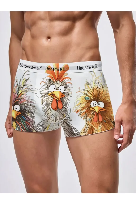 White Animal Design Men's Boxer Shorts Stretch Fit Underpants for Workout, Home & Travel