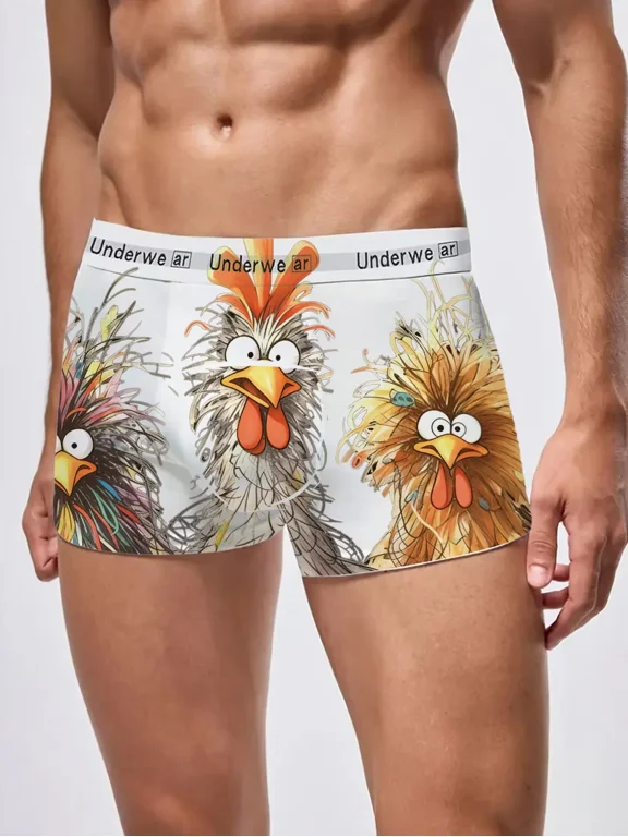 White Animal Design Men's Boxer Shorts Stretch Fit Underpants for Workout, Home & Travel