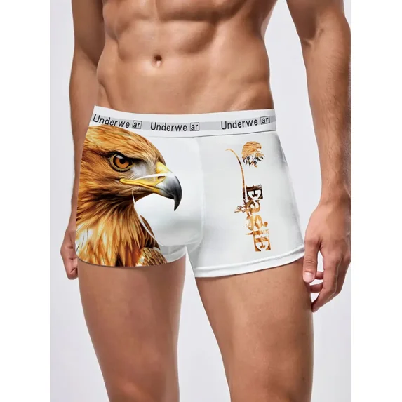 White Animal Pattern Boxer Shorts for Men Stretch Comfortable Underpants with Cute Animal Prints