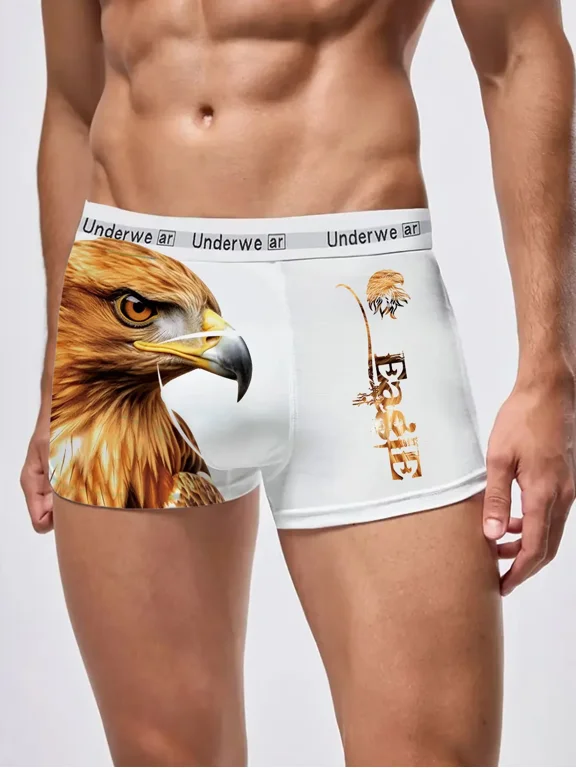 White Animal Pattern Boxer Shorts for Men Stretch Comfortable Underpants with Cute Animal Prints
