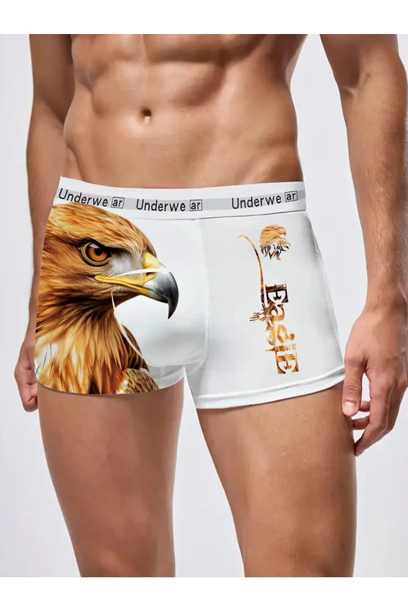 White Animal Pattern Boxer Shorts for Men Stretch Comfortable Underpants with Cute Animal Prints
