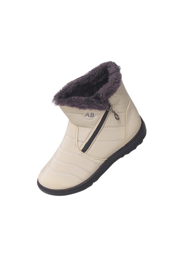 White Ankle Boots For Ladies With Round Toe Side Zipper Flat Sole Cozy Fleece Lining Casual Wear Comfortable Design For Cold Weather Outdoor Use Size 42