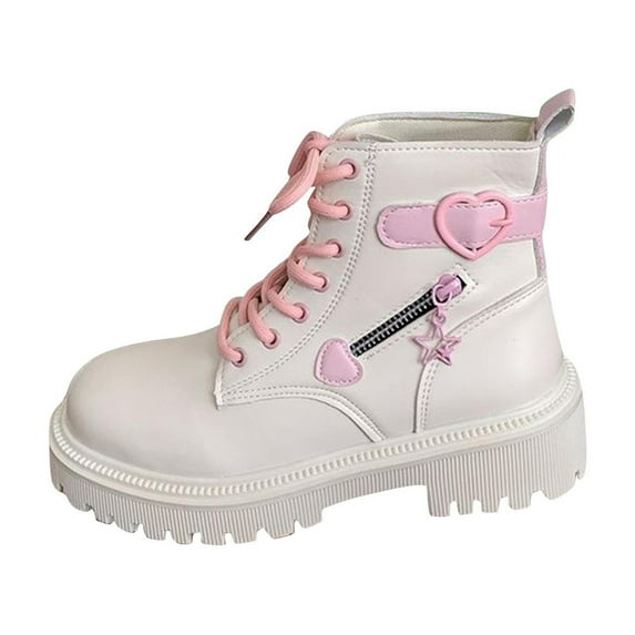 White Ankle Length Boots With Round Toe And Block Heel For A Versatile And Stable Wear