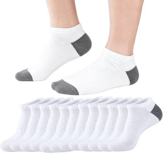 White Ankle Socks 12 Pairs Mens Cushioned Low Cut Socks with Soft Breathable Cotton Blend Moisture Wicking Athletic Socks for Everyday Wear