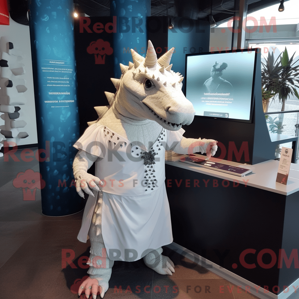 White Ankylosaurus REDBROKOLY mascot costume character dressed with a ...