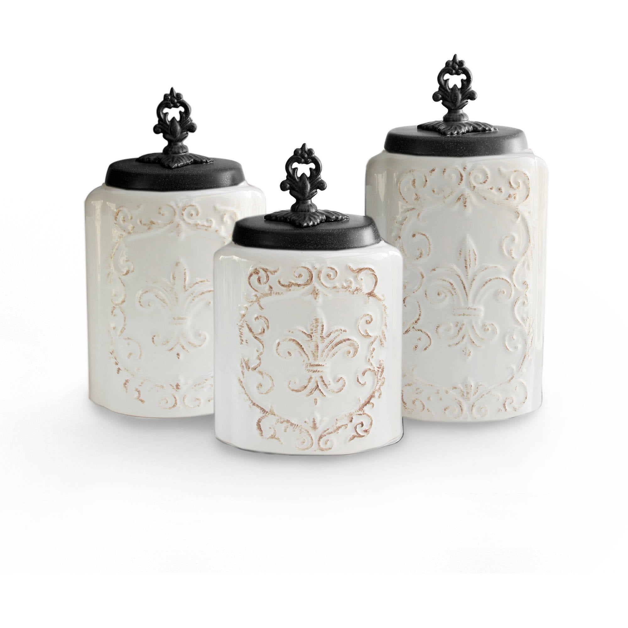 Kitchen Canisters - White Sugar, Flour, Coffee Canisters, Set of 3 - Mocome  Decor