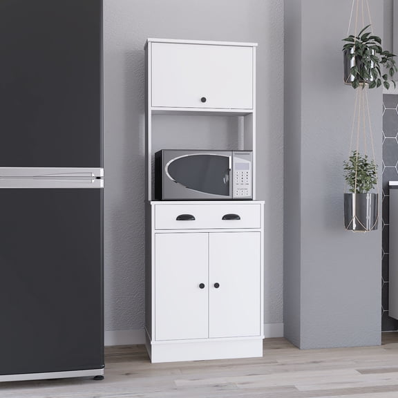 White Apex Kitchen Pantry, 66.3" H, With Drawer, 2 Cabinets And Microwave Stand - Functional Storage & Versatile For Your