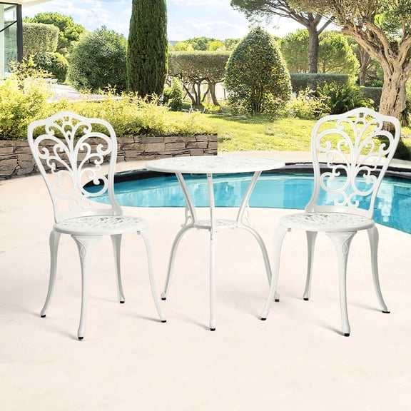 White Appearance - Rust-Resistant Benefit - Garden Space - Easy to Put Together 3-Piece Bistro Set