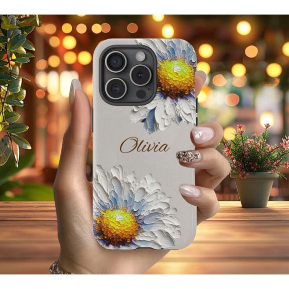 White April Daisy Birth Flower Zodiac Artistic Floral Illustration Phone Case for 17 16 15 14 13 12 11 Pro Max