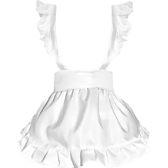 White Apron Lolita Maid'S Apron Vintage Ruffle Apron Solid Color Work Pinafore Waist Pinafore Halter Apron For Cooking, Coffee Making And Gardening