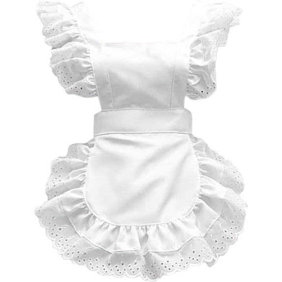 White Apron Lolita Maid'S Apron Vintage Ruffle Apron Solid Color Work Pinafore Waist Pinafore Halter Apron For Cooking, Coffee Making And Gardening