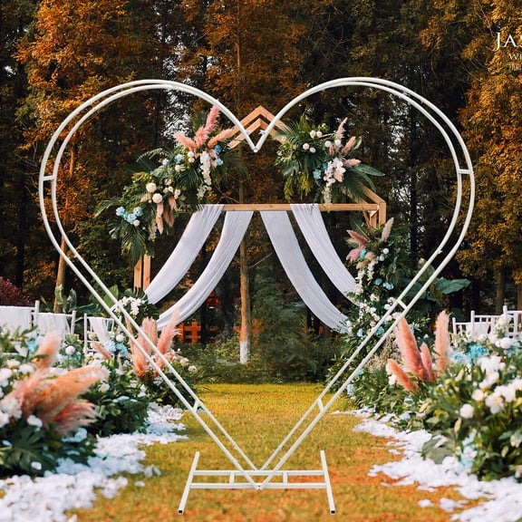 White Arch Metal Heart Backdrop Stand for Wedding Party Events Decoration Modern Wedding Arch Heart Shaped Metal stand Flowers Balloon Frame Backdrop White Heart Shape Wedding Metal Arch Stand