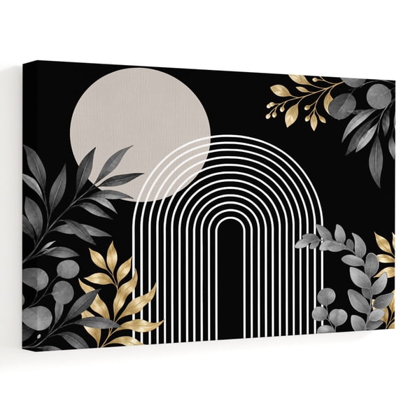 White Arches Gray Canvas Wall Art, Minimalist Abstract Boho Gray Leaves ...