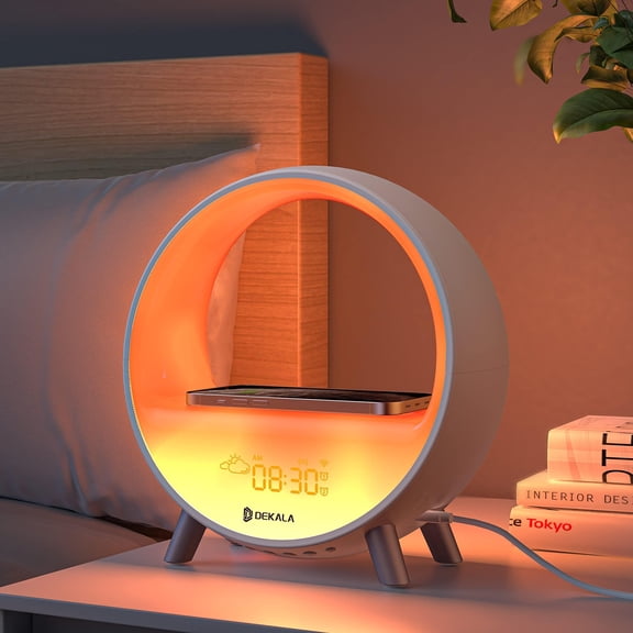 White Arches Sunrise Alarm Clock with Wireless Charging & Ambient Light