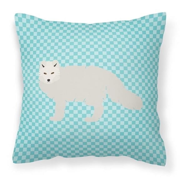 White Arctic Fox Blue Check Fabric Decorative Pillow