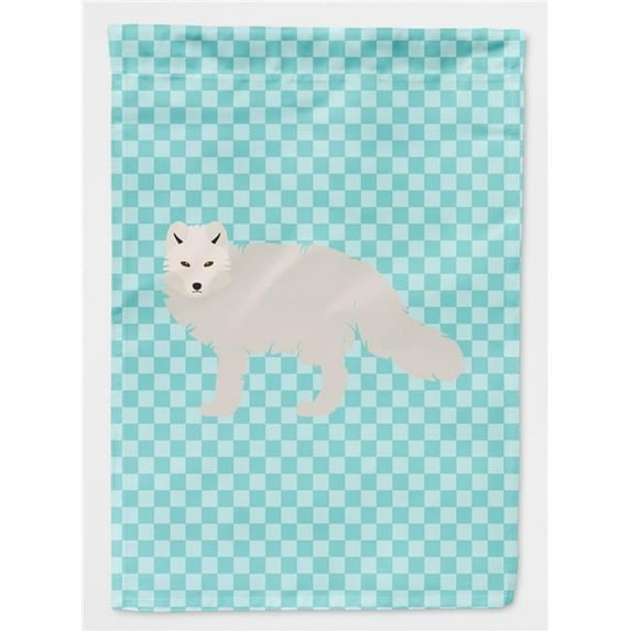 White Arctic Fox Blue Check Flag Garden Size