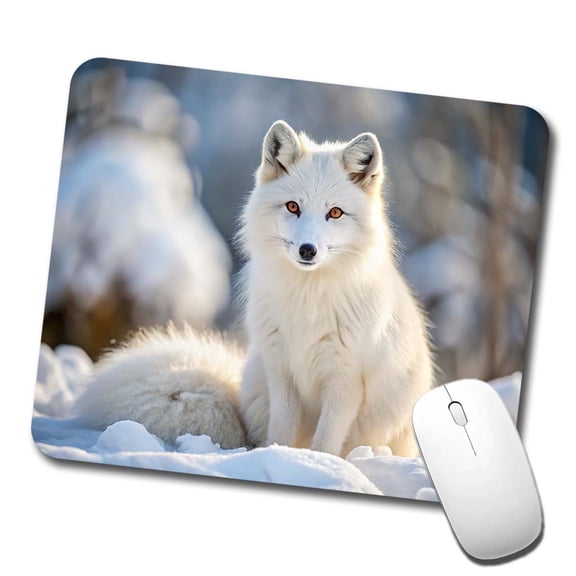White Arctic Fox In The Snow Mouse Pad Low Profile Gaming Mat