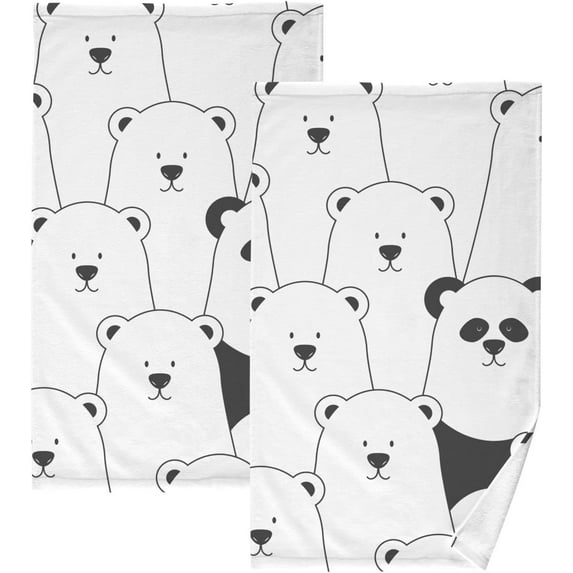 White Arctic Panda and Panda Towels Set of 2, Super Soft Absorbent Hand Towel Cotton Bath Towels for Bathroom Hotel Kitchen Spa Gym 16 X 28 Inches Washcloths