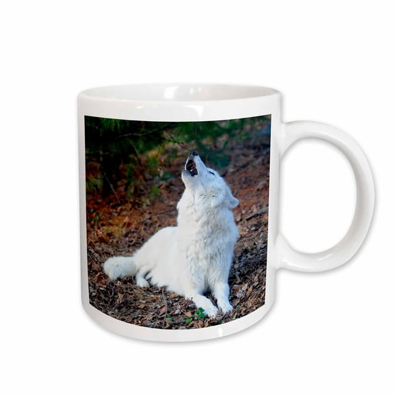 3drose, White Arctic Wolf, Howling 2, 11oz Mug