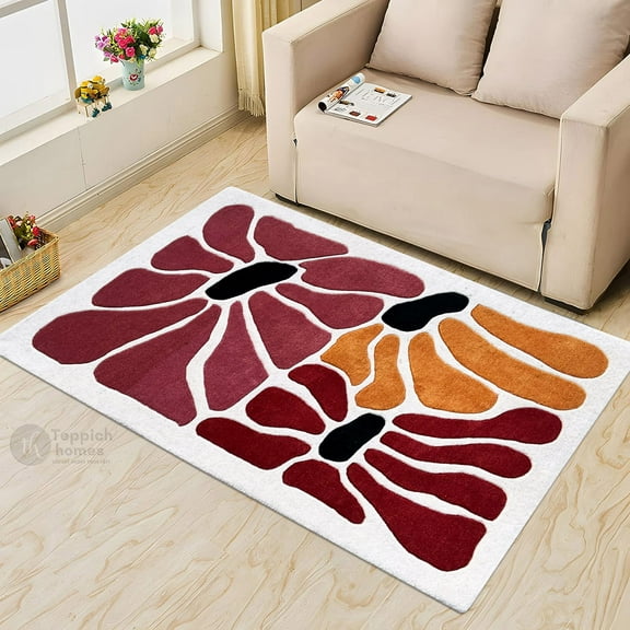 White Area Rug 5X7, Geometric Carpet, Hand Tufted Rugs, Bedroom, Hallway, Rectangle Carpet