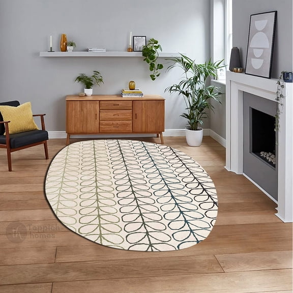 White Area Rug 5X7, Geometric Wool, Wool Area Rugs, Hallway Living room, Oval Carpet